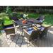 7-Piece Patio Dining Set with 1 Rectangular Metal Table and 6 Rattan Dining Chairs with Wood Armrests