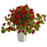 Geranium Artificial Plant in White Tower Planter - 30"W x 30"D x 27"H