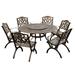 Modern Ornate Outdoor Mesh Aluminum 59-in Large Round Patio Dining Set with Lazy Susan and Six Chairs - N/A