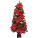 Fraser Hill Farm 4-Ft. Christmas Porch Tree with Poinsettia Blooms - Multi - 4 Foot