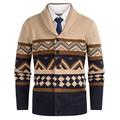 PaulJones Men's Wool Shawl Collar Button Cardigan Long Sleeve Knitwear Cardigan Sweater Light Tan Blue XXL