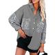 Reukree Womens Boyfriend Jacket Casual Oversized Long Sleeve Button Down Turndown Collar Shirts Retro Trendy Coat Grey Large