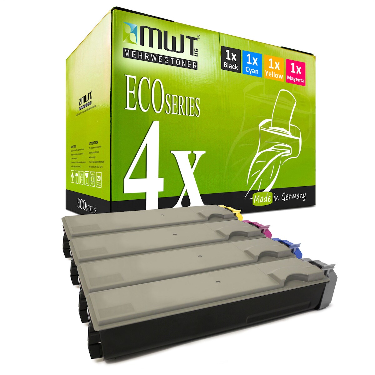 4 Mehrwegtoner kompatible Lasertoner ersetzt Kyocera TK-520 1T02HJ0EU0 TK-520K 1T02HJCEU0 TK-520C 1T02HJBEU0 TK-520M 1T02HJAEU0 TK-520Y Mehrfarbig Image