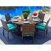 Latitude Run® Tuscany Round 6 - Person 59" Long Outdoor Dining Set w/ Cushions Plastic/Wicker/Rattan in Brown | Wayfair