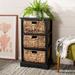 SAFAVIEH Halle Distressed Black 3 Wicker Basket Storage Unit - 17.3" x 13.4" x 29.5"