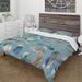 Designart 'Indigold Feathers Turquoise Pattern' Cottage Bedding Set - Duvet Cover & Shams