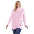 Plus Size Women's Button-Neck Waffle Knit Sweater by Woman Within in Pink (Size 5X) Pullover