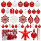 Christmas Tree Decoration Set, ROSELEAF 130pcs Red and White Christmas Tree Baubles Decorations with Star Tree Topper for Christmas Wedding Party