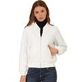 Allegra K Women's Raglan Long Sleeves Quilted Zip Up Bomber Jacket with Pockets White 16