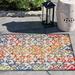 Blue/Orange 42 x 0.25 in Indoor/Outdoor Area Rug - Freeport Park® Eaglin Abstract Indoor/Outdoor Area Rug in Ivory/Blue/Orange | Wayfair