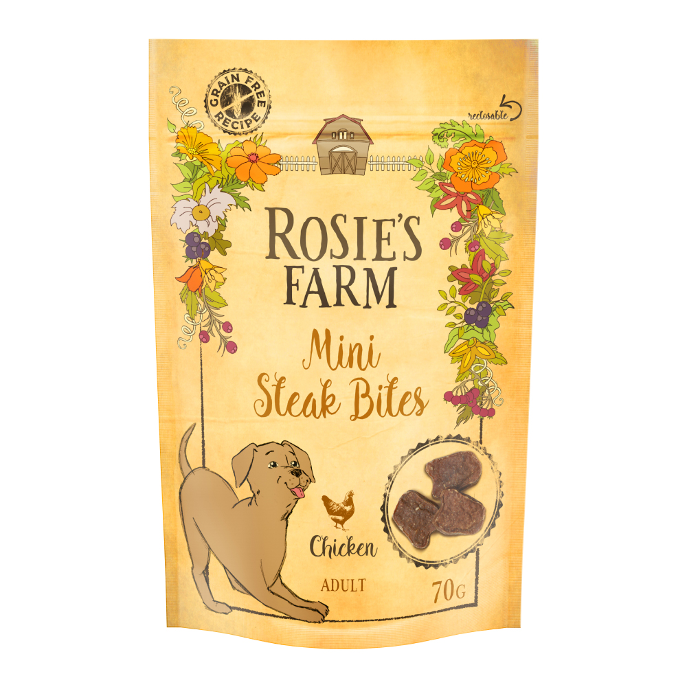 Rosie's Farm "Tender Steak Bites" - Pollo Snack per cani - Set %: 5 x 70 g