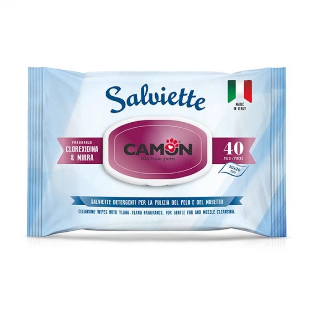 Salviette Camon Clorexidina e Mirra per cani - Set %: 3 x 40 pz