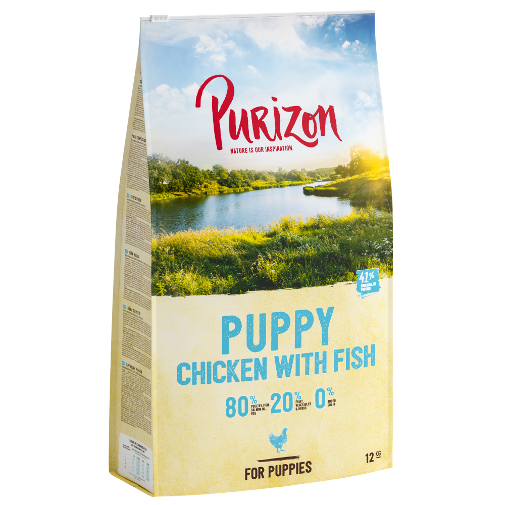 Multipack risparmio! 2 x 12 kg Purizon Crocchette senza cereali per cani - Puppy Pollo con Pesce