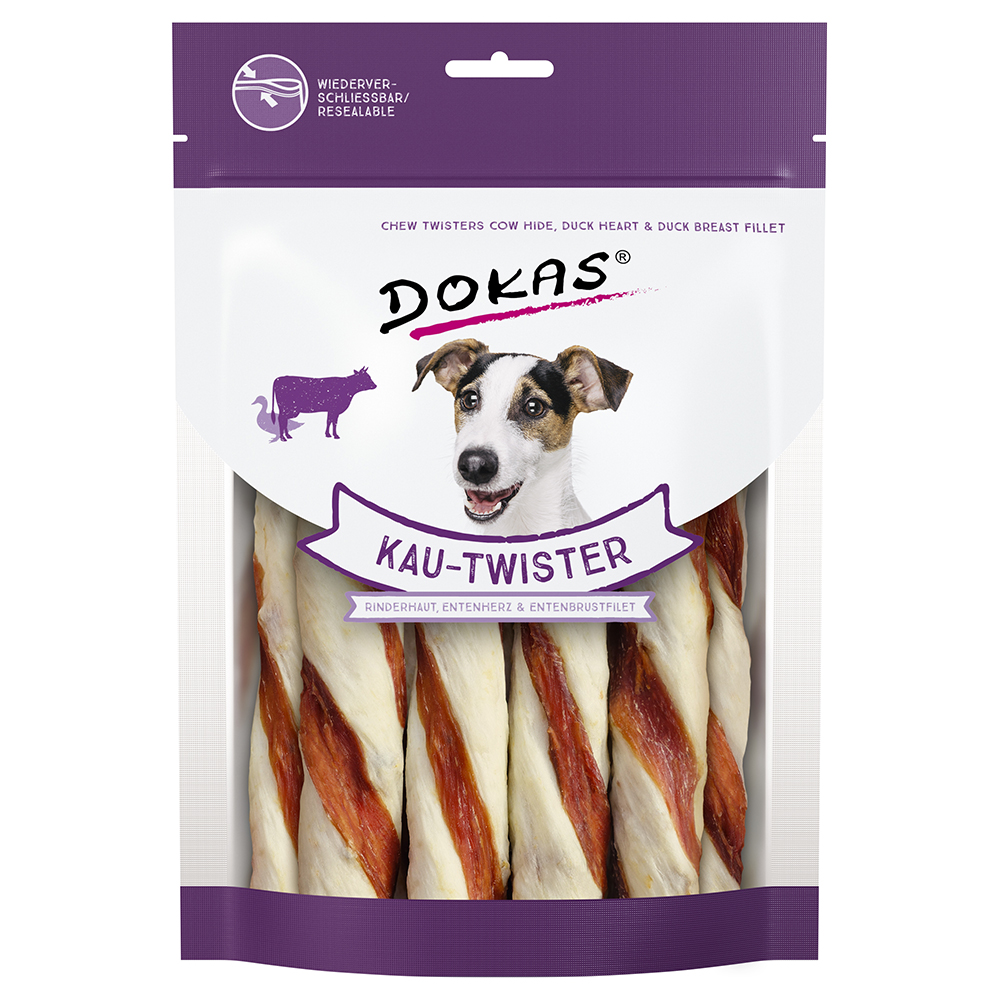 Dokas Twister bastoncini arrotolati Snack per cane - Set %: 2 x 200 g Pelle di manzo, Cuori d'anatra e Petto d'anatra