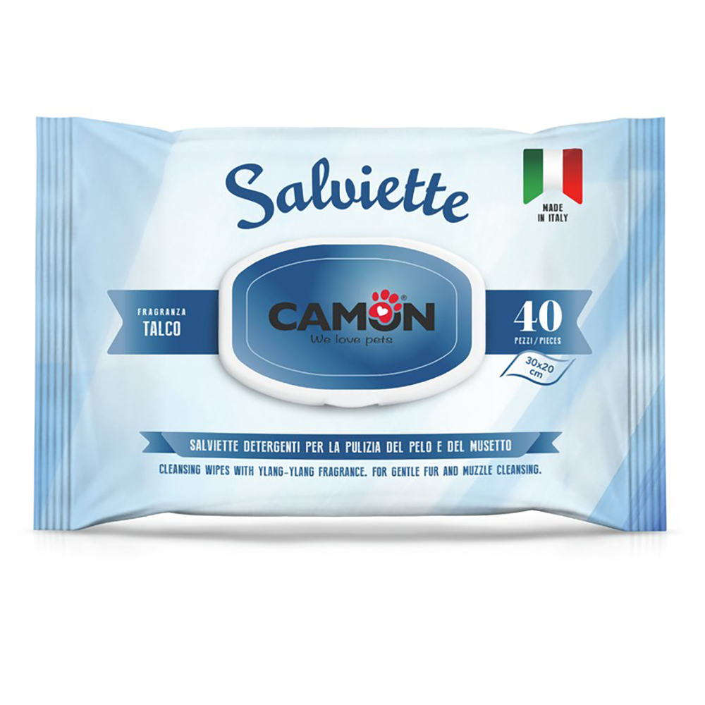 Salviette Camon Talco per la cura del pelo di cani e gatti - Set %: 3 x 40 pz
