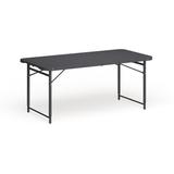 4-Foot Height Adjustable Bi-Fold Dark Gray Plastic Folding Table with Handle