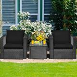 Gymax 3PCS Rattan Patio Conversation Furniture Set Outdoor w/ Black - See Details