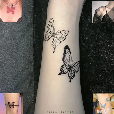 Tatouage Autocollant Papillon Noir et Blanc pour Femme Faux Tatouage Imperméable Sexy Art