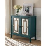 Blue Buffet Server Cabinet / Console Table, Mirrored Doors