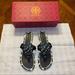 Tory Burch Shoes | Nib Tory Burch Miller Enamel-Logo Sandal Perfect Black Size 8 | Color: Black | Size: 8