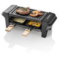 Bestron Raclette für 1 bis 2 Personen, Mini Tischgrill mit zwei Pfännchen, zwei Holzschabern & zwei Untersetzern, 350 Watt, Farbe: Schwarz