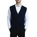 Kallspin Men's Big & Tall Knitted Gilets Cashmere Wool Sleeveless Knitwear Cardigan Vest Sweater (Navy Blue, XXL-Tall)