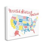 Stupell Industries United States Of America Typography Map Primary Tones Wall Plaque Art By Jace Grey Canvas, in White | Wayfair af-866_cn_36x48