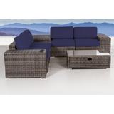 Joss & Main Frissell Fully Assembled 8 Piece Rattan Sectional Seating Group w/ Cushions in Blue | Outdoor Furniture | Wayfair