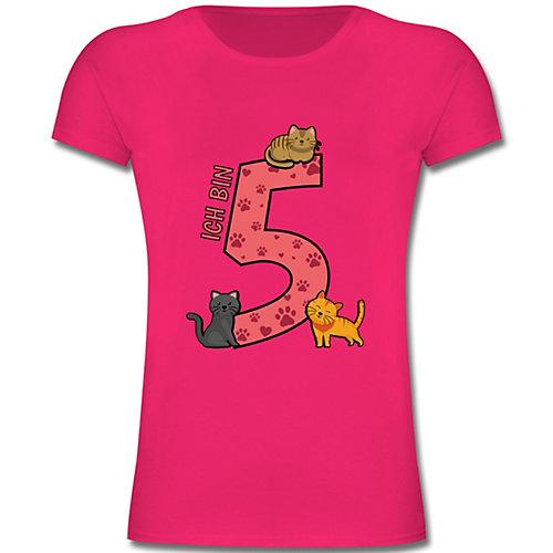 Kindergeburtstag Geburtstag Geschenk - Mädchen Kinder T-Shirt - 5. Geburtstag Katzen - T-Shirts fuchsia Mädchen Kinder