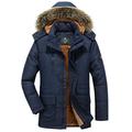 YYZYY New Mens Faux Fur Hood Parka Padded Winter Hooded Coat Jacket Full Zip Long Sleeve Warm Black Navy Khaki Green UK XXS-4XL (UK - XXXX-Large, Navy Blue)