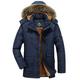 YYZYY New Mens Faux Fur Hood Parka Padded Winter Hooded Coat Jacket Full Zip Long Sleeve Warm Black Navy Khaki Green UK XXS-4XL (UK - XXXX-Large, Navy Blue)