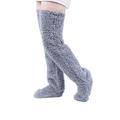 Over Knee High Fuzzy Socks Plush Slipper Stockings Furry Long Leg Warmers Winter Home Sleeping Socks - grey - One Size