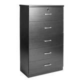 Better Home Products Olivia Wooden Tall 5 Drawer Chest Bedroom Dresser in Black - Better Home Products 616859965713