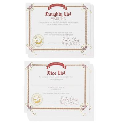 Nice and Naughty List Certificates - 48-Pack Christmas Certificate Paper