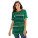 Plus Size Women's Perfect Printed Short-Sleeve Crewneck Tee by Woman Within in Emerald Green Patchwork Stripe (Size S) Shirt