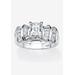 Women's Platinum over Silver Emerald Cut Cubic Zirconia Step Top Engagement Ring (3 1/10 cttw TDW) by PalmBeach Jewelry in Platinum (Size 9)
