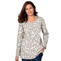 Plus Size Women's Perfect Printed Long-Sleeve Henley Tee by Woman Within in Ivory Leaf Print (Size 2X) Polo Shirt