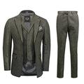 Tweed 3 Piece Suit for Mens Vintage Green Herringbone 1920s Classic Tailored Fit [SUIT-DANE-D2-GREEN-42]