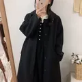 Manteau long en laine mi-long pour femme parkas épaisses noires nouvelle mode coréenne hiver