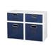 Noble Connect Storage Set- 2 Full Cubes/2 Half Cubes with Foldable Storage Bins- White Wood Grain/Blue