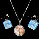Disney Jewelry | Disney Frozen Jewelry Set Elsa Anna Necklace Charm Olaf Earrings Resin Handmade | Color: Blue | Size: .5 In