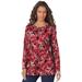 Plus Size Women's Long-Sleeve Crewneck Ultimate Tee by Roaman's in Black Watercolor Flowers (Size 5X) Shirt