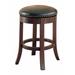 Round Wooden Counter Height Stool with Upholstered Seat, Brown, Set of 2 - 24 H x 19 W x 19 L Inches