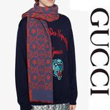 Gucci Accessories | Gucci Wool Silk Jacquard Gg Monogram Bees Stars Scarf*Nwt | Color: Blue/Red | Size: Os