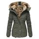 Vimoli Women Outerwear Winter Thick Lined Parka Quilted Padded Puffer Warm Coat Faux Fur Collar Hooded Jacket Zip Pockets(A Army Green,M)