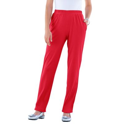 Plus Size Women's Straight Leg Soft Knit Pant by Roaman's in Vivid Red (Size 6X) Pull On Elastic Waist