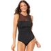 Plus Size Women's Mesh High Neck One Piece Swimsuit by Swimsuits For All in Black (Size 20)