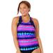 Plus Size Women's Chlorine Resistant High Neck Racerback Tankini Top by Swimsuits For All in Pink Abstract (Size 24)