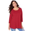 Plus Size Women's Three-Quarter Sleeve Swing Ultimate Tee by Roaman's in Classic Red (Size 14/16) Shirt