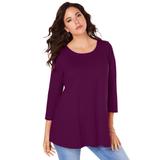 Plus Size Women's Three-Quarter Sleeve Swing Ultimate Tee by Roaman's in Dark Berry (Size 22/24) Shirt